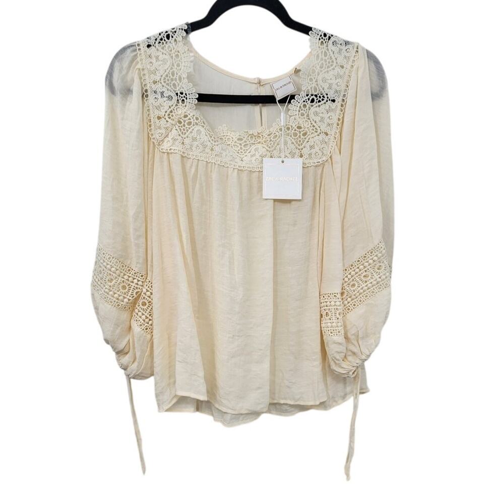 New NWT‎ Zac And Rachel Boho Indie Flowy Crochet Knit Top Size Large Cream